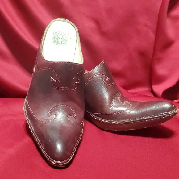 Frye Phoenix cognac leather heeled mule shoes - Picture 1 of 9